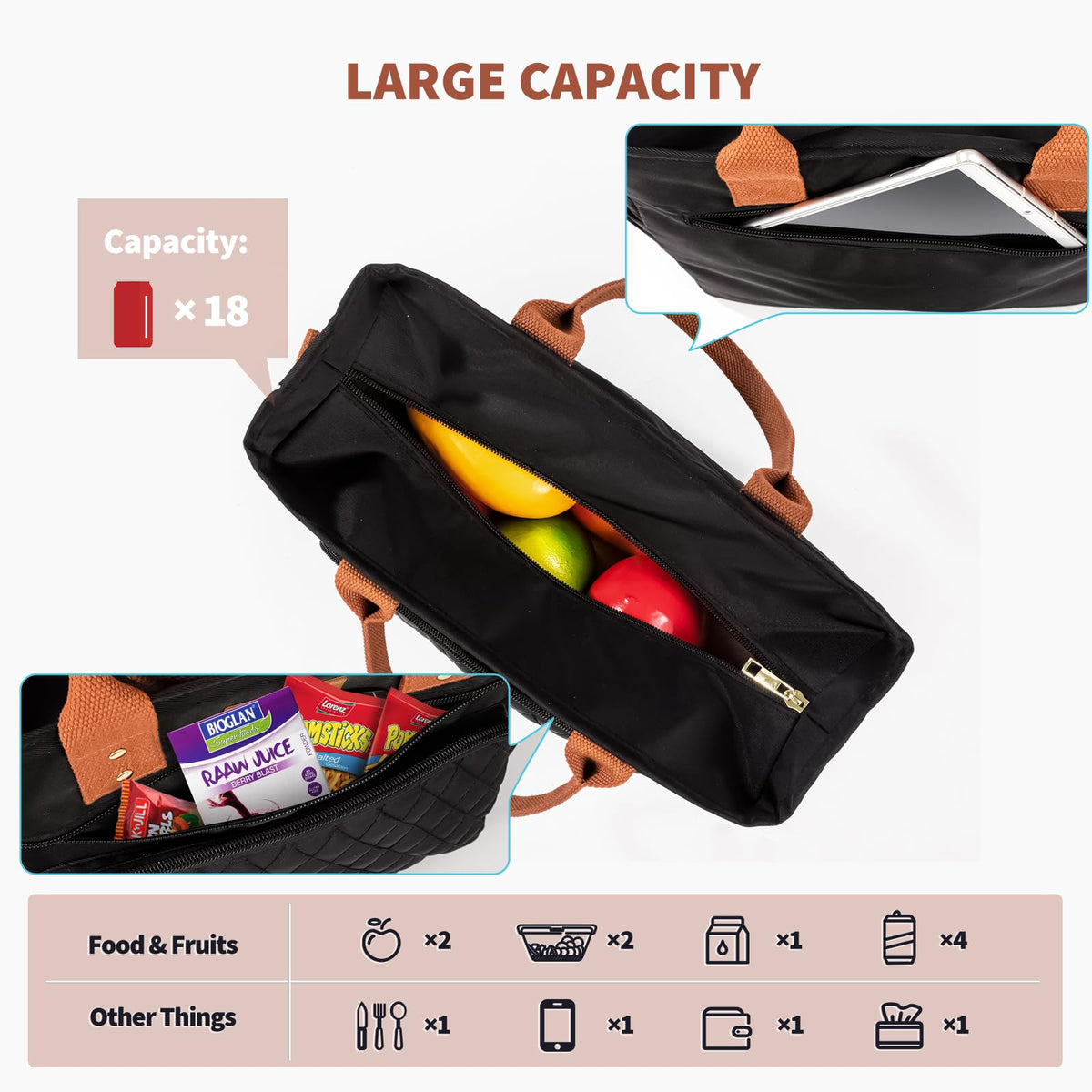 EASYA lunch bag front pocket keeps documents or tablets within reach.