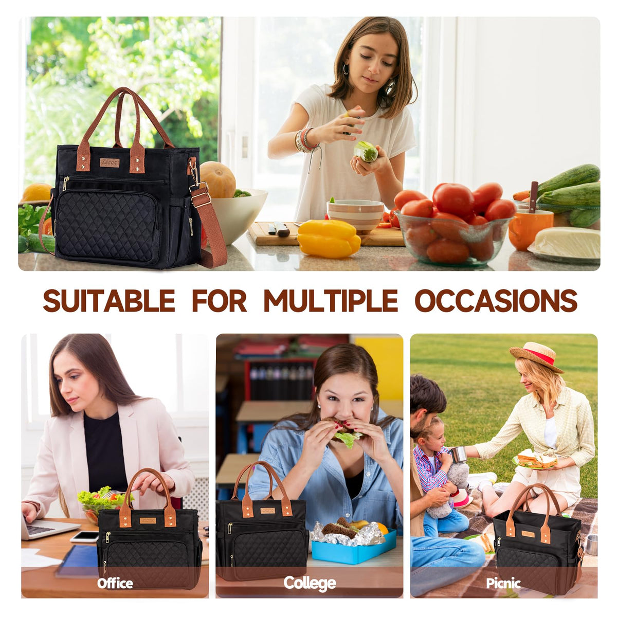 EASYA lunch bag fits work, campus, picnics, and more.