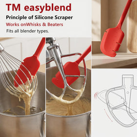EasyBlend precision-notch spatula fits KitchenAid attachments for clean scrapes.