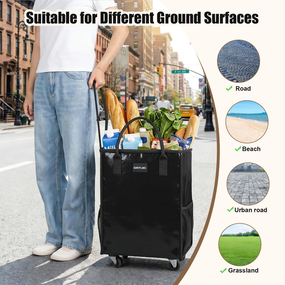 EASYSLWC tote with ergonomic handles for lifting and steering
