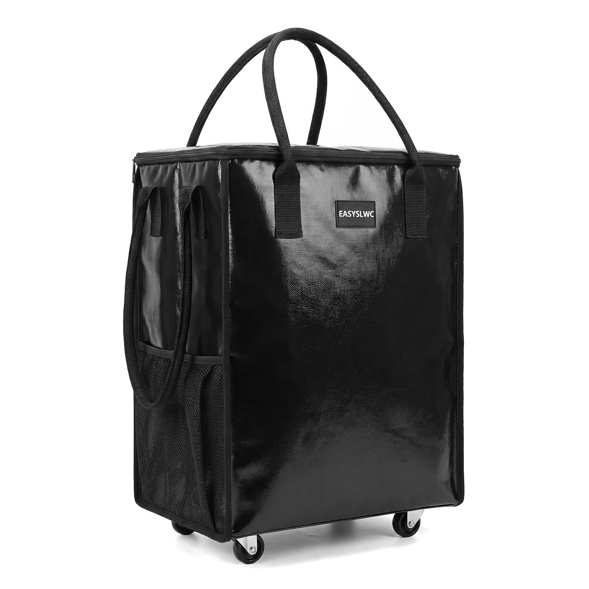 EASYSLWC tote bag front view ready for groceries with wheels
