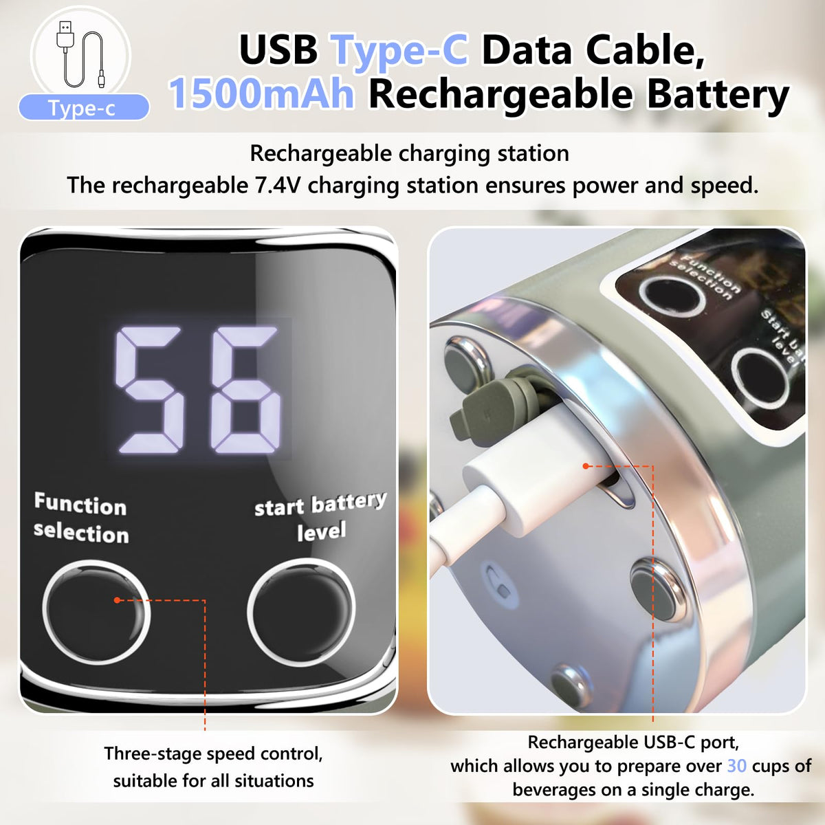 EASY SPEED compact 1500mAh battery powers on-the-go blending