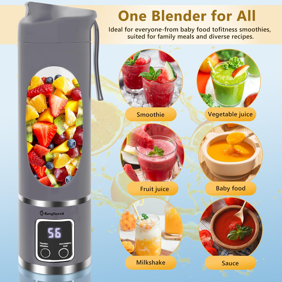 EASY SPEED portable blender 500ml cup design for single servings.