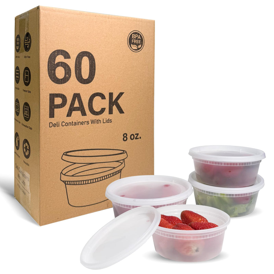 EasyTrip 8oz deli container shown with a stackable, practical meal prep use case.