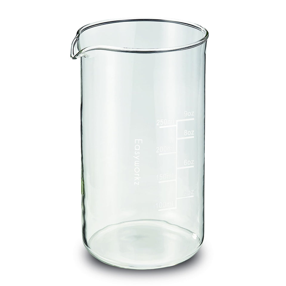 Easyworkz borosilicate glass beaker 12oz front view emphasizing reliable replacement and pour control