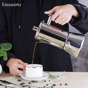 Four-cup capacity delivers rich espresso in a compact moka form.