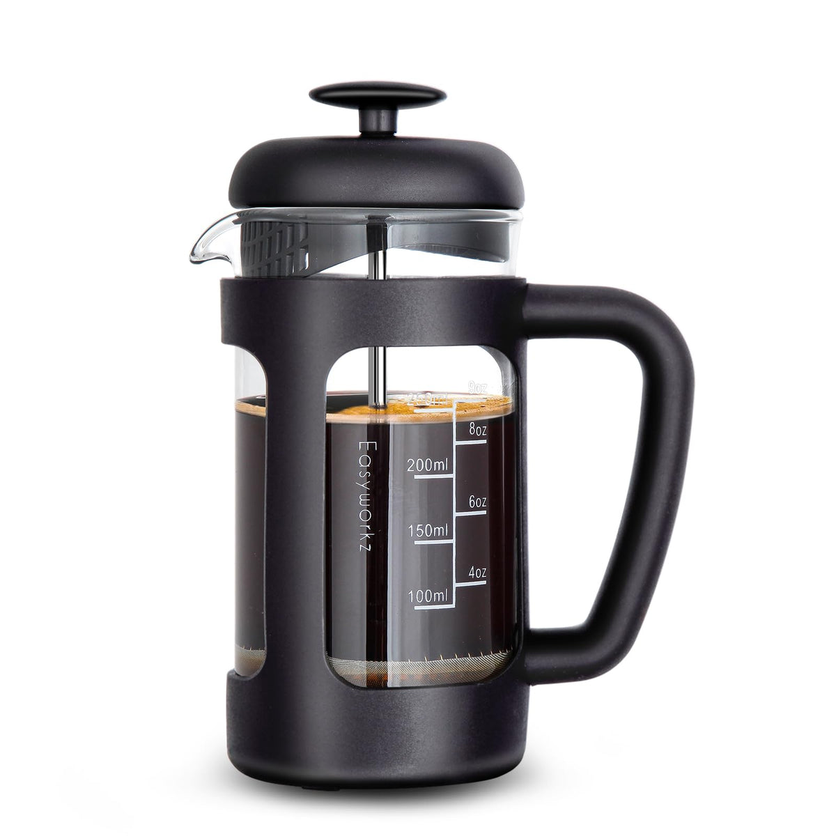 Easyworkz French Press 12oz borosilicate glass for durable, heat-ready brewing.