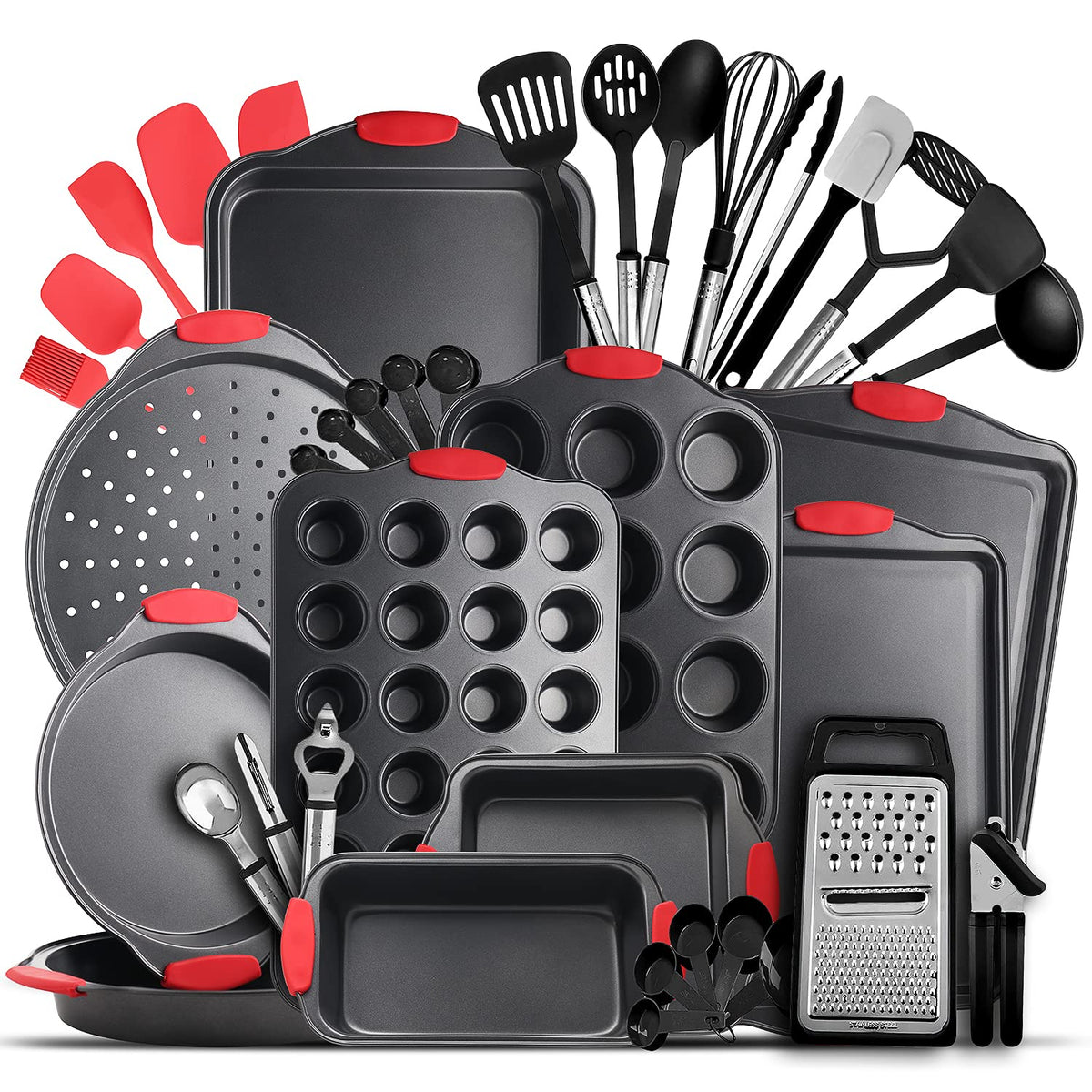 EATEX 39-piece baking pan set on counter for versatile home baking.