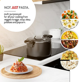 EATEX 5qt stock pot on stove, versatile for sauces and pasta