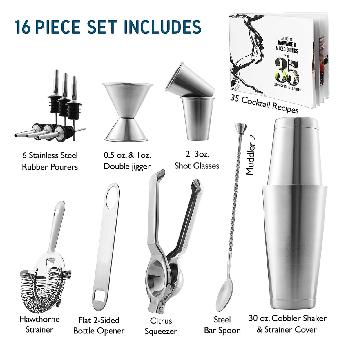 EATEX bar set double-sided jigger helps precise measurements for consistent drinks