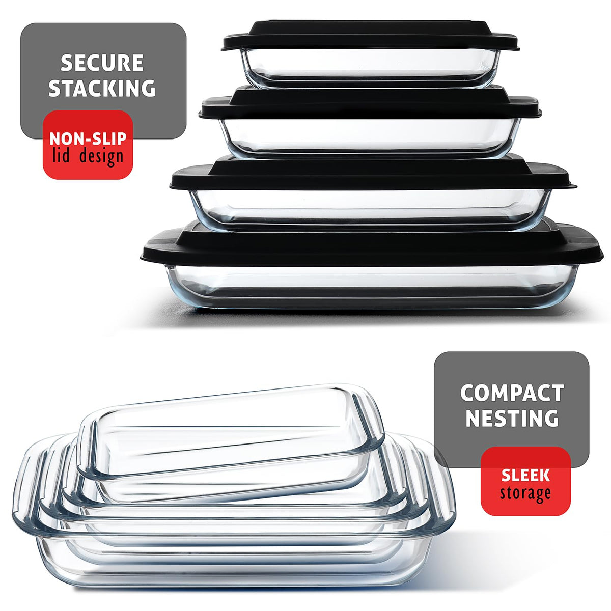 EATEX borosilicate glass dishes tolerate high heat from freezer to oven.