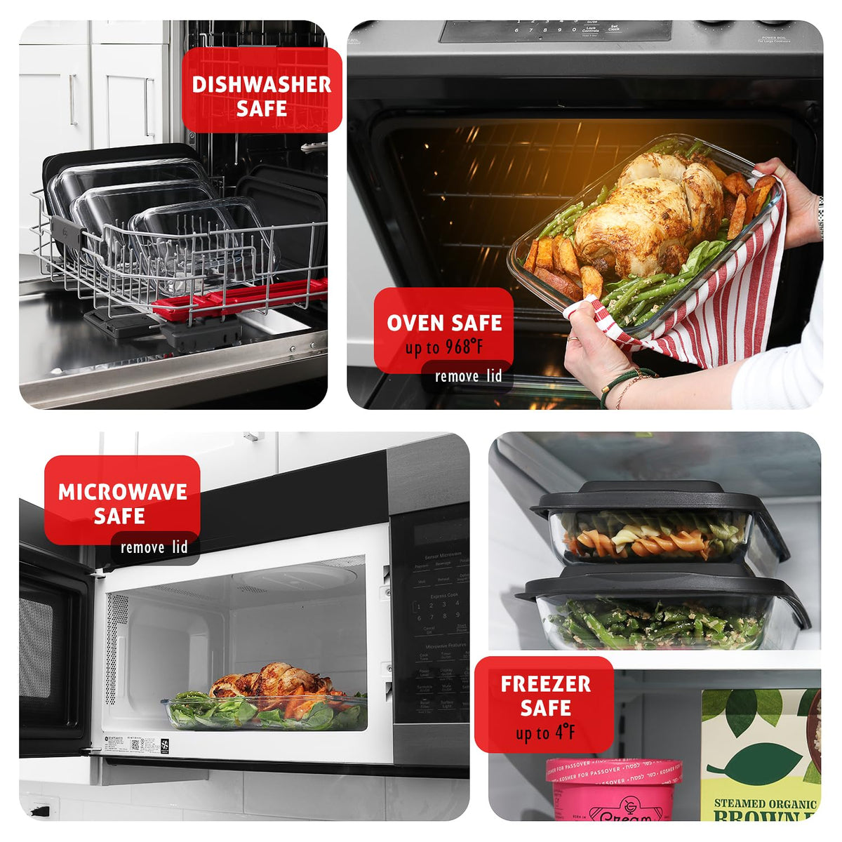 EATEX glass storage containers with lids keep leftovers organized.