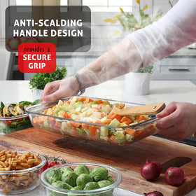EATEX leakproof lids on casserole dishes for secure transport.