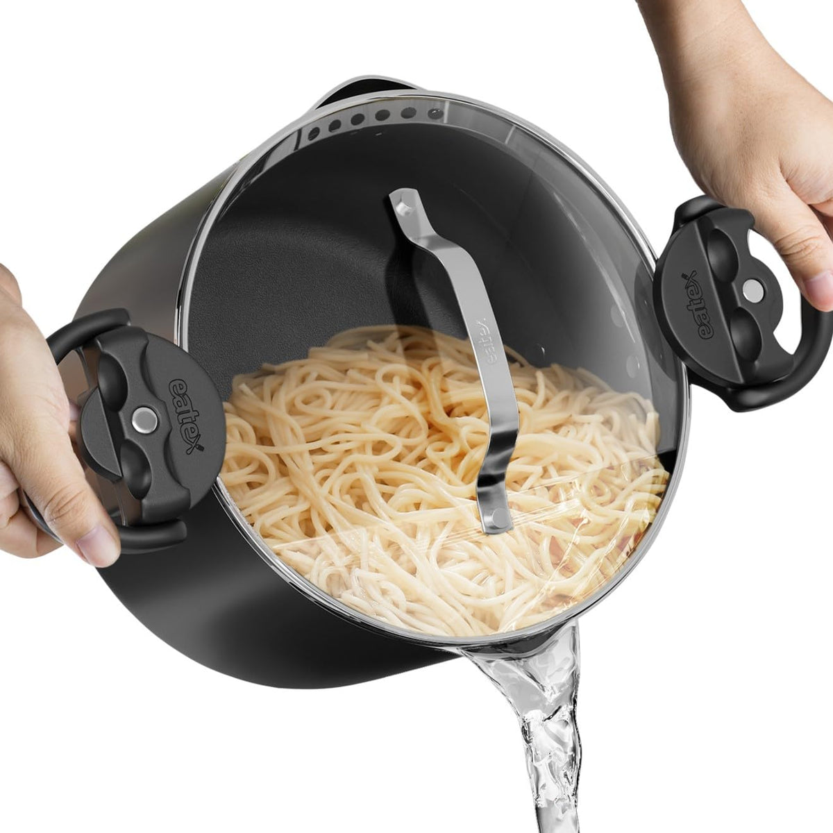 EATEX pasta pot strainer lid, built-in drain for quick pasta prep
