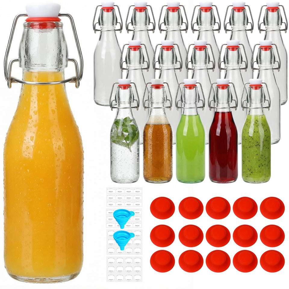 Eathtek 16-pack 8oz glass bottle with flip-top cap for home brewing.