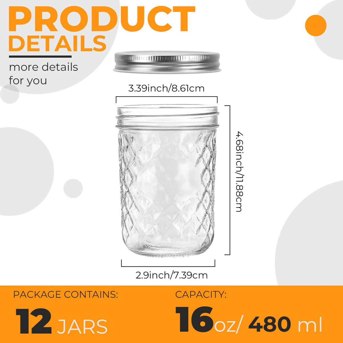 Eathtek glass mason jar 12-pack offers versatile storage and reuse.
