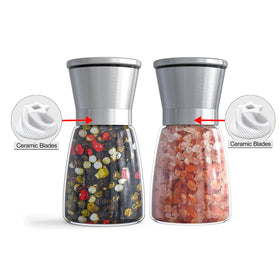 Ebaco grinders close-up glass body highlights clear refill visibility