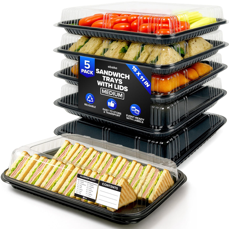 ebake 5-pack catering trays with lids, 15-inch exterior, ideal for stylish buffets