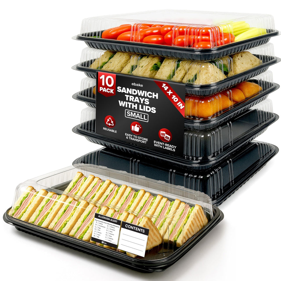 ebake catering trays with clear lids, closed, secure presentation for events
