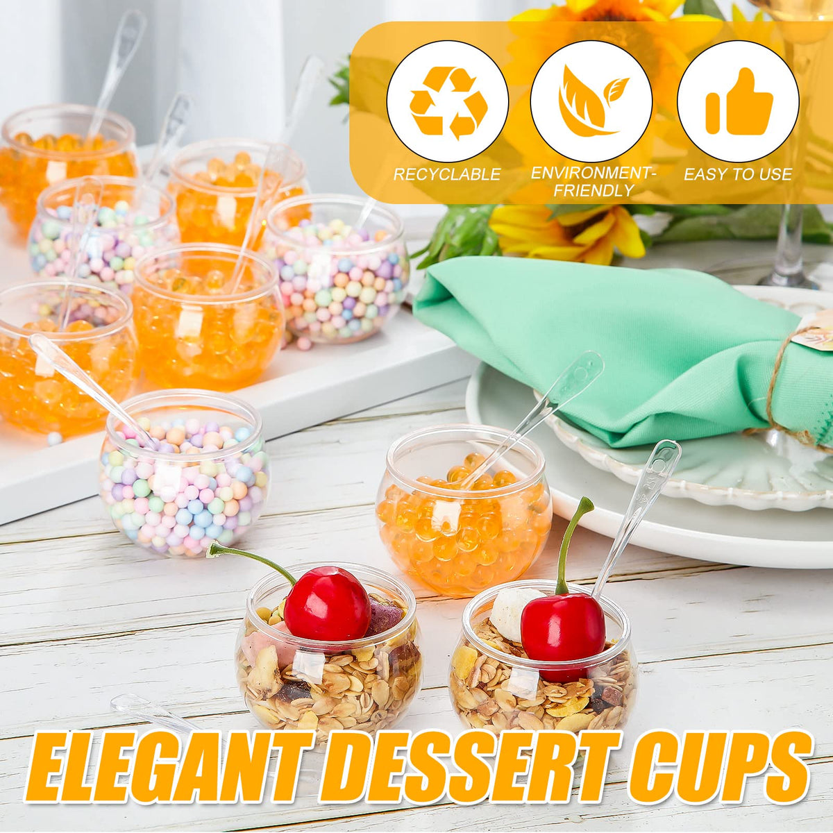 EBOOT clear parfait cups enhance table decor with modern design.