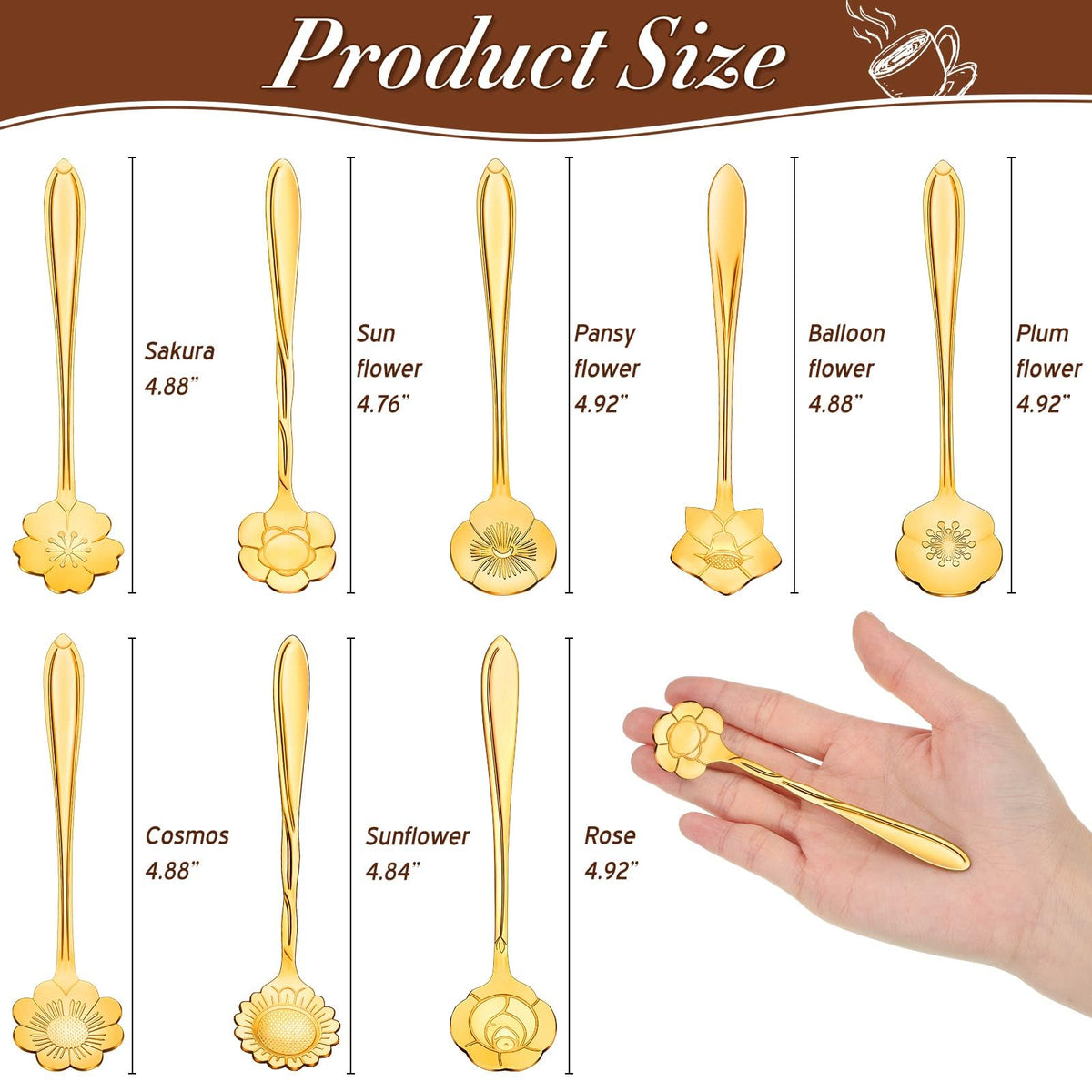 EBOOT gold flower teaspoon with rose motif, ideal for entertaining guests.