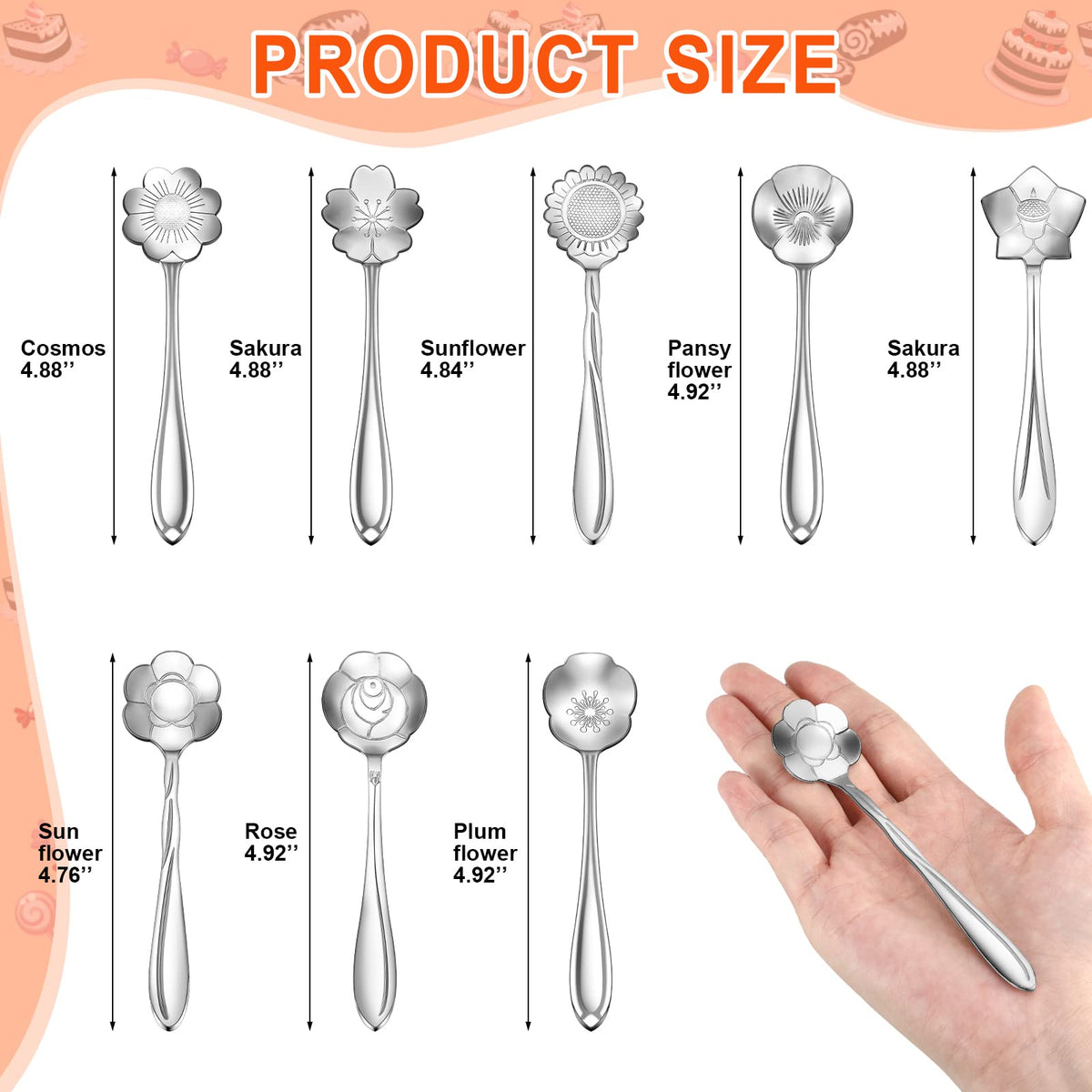 EBOOT silver flower teaspoon rose pattern complements desserts and coffee rituals.
