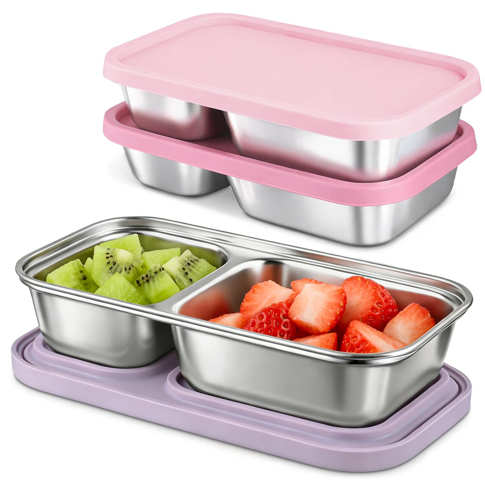 EC-Gaze 3-pack front view shows durable stainless steel snack containers for portable meals