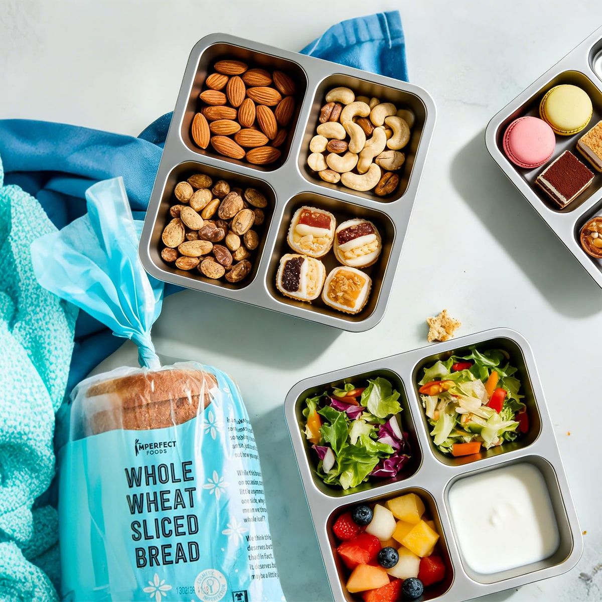 EC-Gaze 3-pack stainless steel container with blue lid for easy portion control.