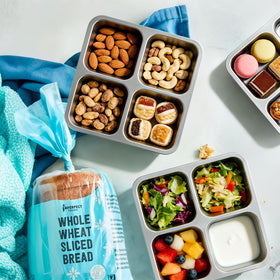 EC-Gaze 3-pack stainless steel container with blue lid for easy portion control.
