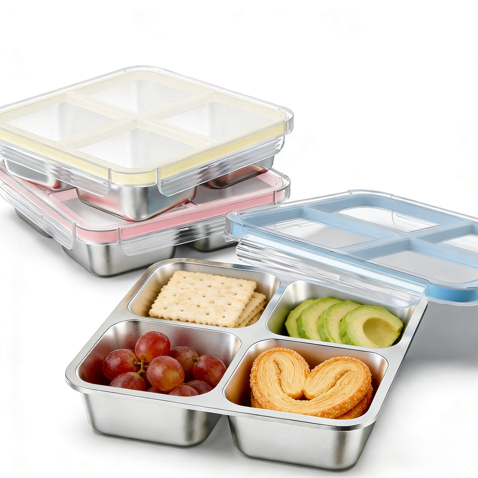 EC-Gaze 3-pack stainless steel container with pink lid for organized on-the-go snacks.