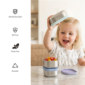 Compact 10oz snack box fits small hands and bags for school or travel.