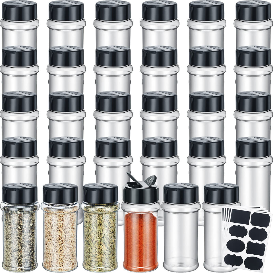 Eccliy 36-pack clear spice jars with labels for organized pantry storage