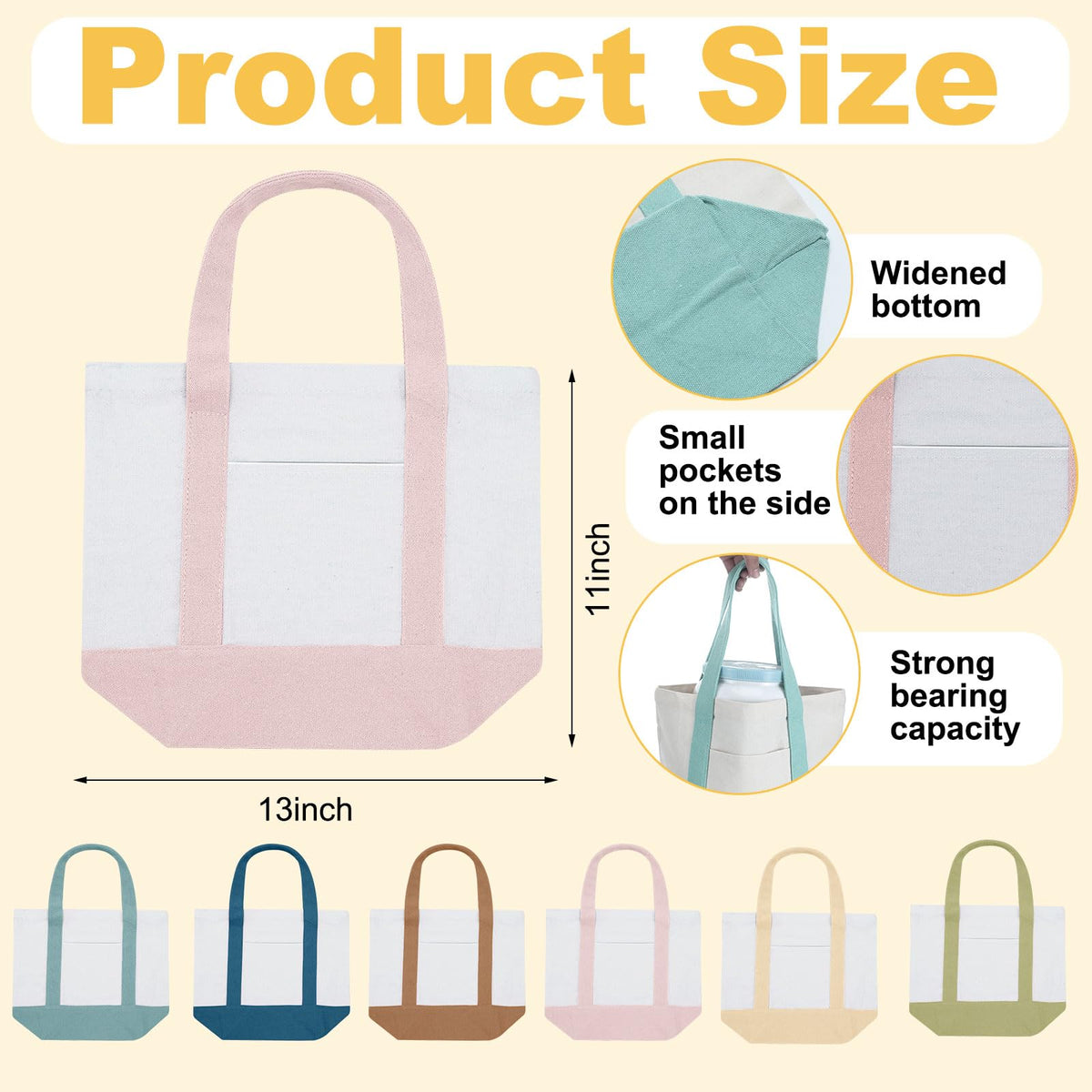 Eccliy mini canvas tote dark blue with reinforced seams for daily use.
