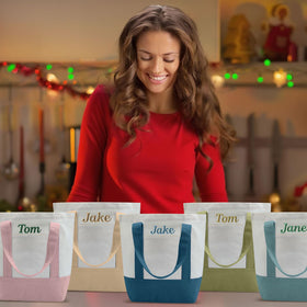 Eccliy pocket-handle tote showcases exterior pocket for quick access.