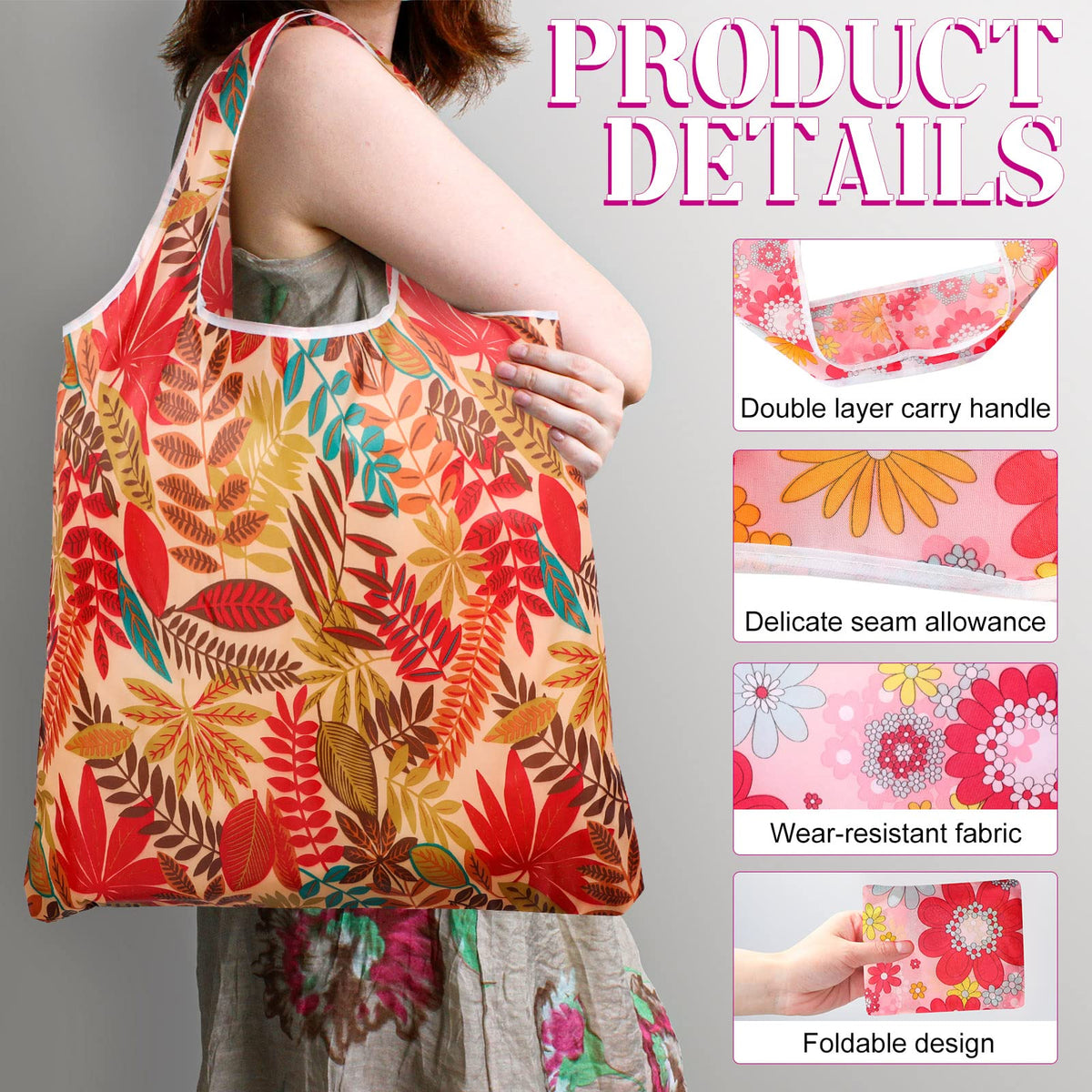 Eccliy reusable tote with wide shoulder straps for comfortable carrying.
