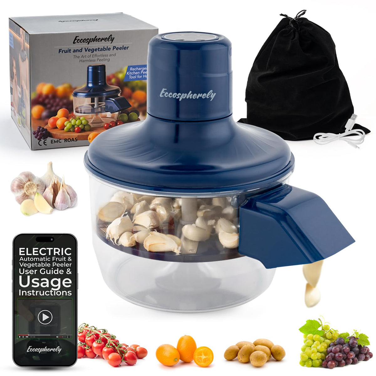 Eccospherely garlic peeler quickly frees cloves with minimal mess.