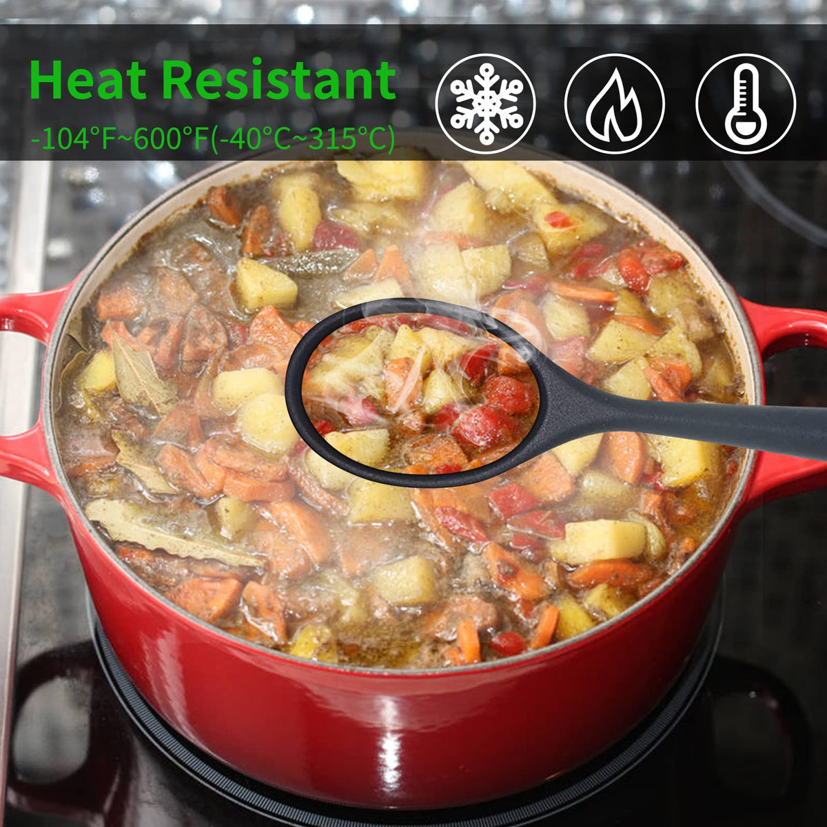 Ecerangus spoon blends, stirs, and serves with a comfortable grip.