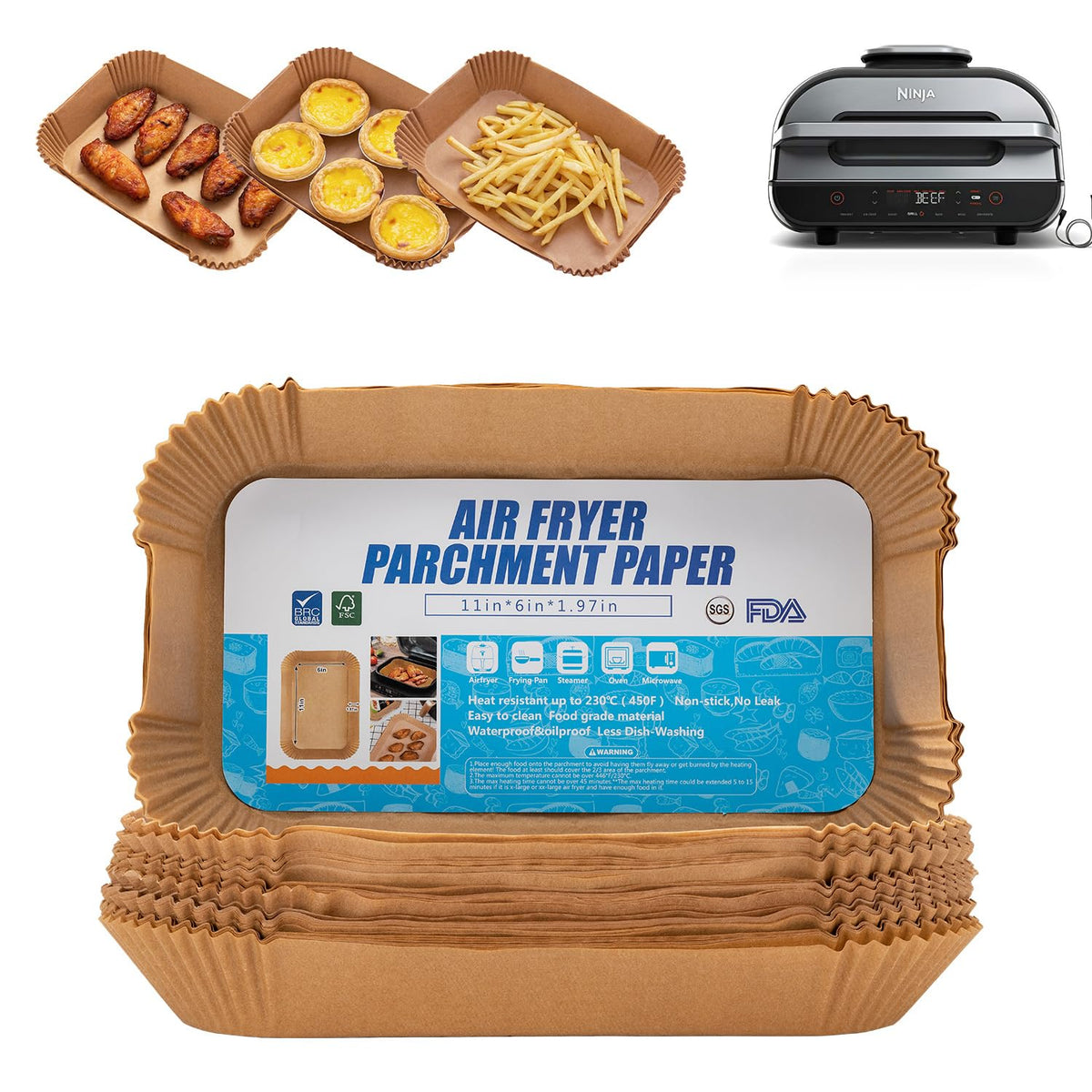 Ecfvtp air fryer liners rectangle 11x6 fit Ninja FG551 for easy cleanup