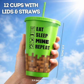 Echoglimmer Pixel Miner tumbler with straw ideal for birthday celebrations.