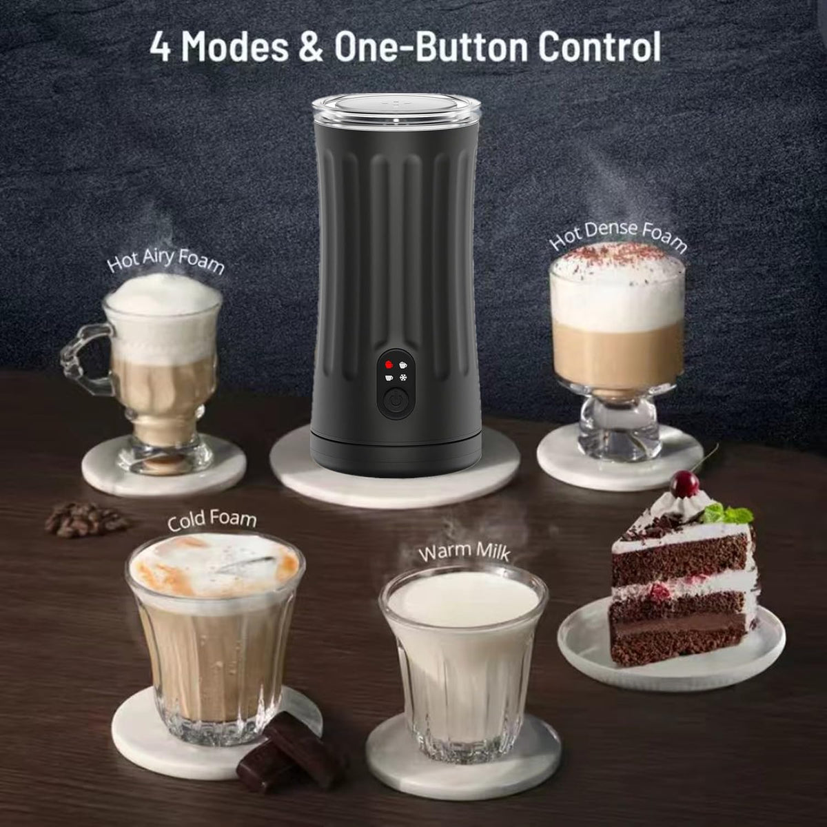 ECIOHC milk frother hot foam mode heats milk to ideal warmth