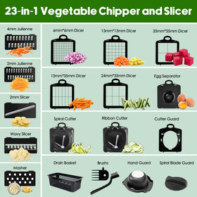 ECLENYES 23-in-1 chopper for slicing, julienne, shredding, and more.