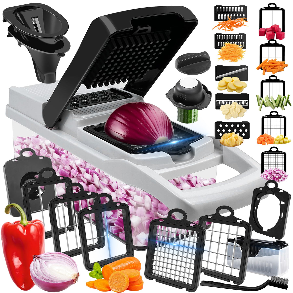 ECLENYES vegetable chopper with 10 blades for fast prep and even slices.