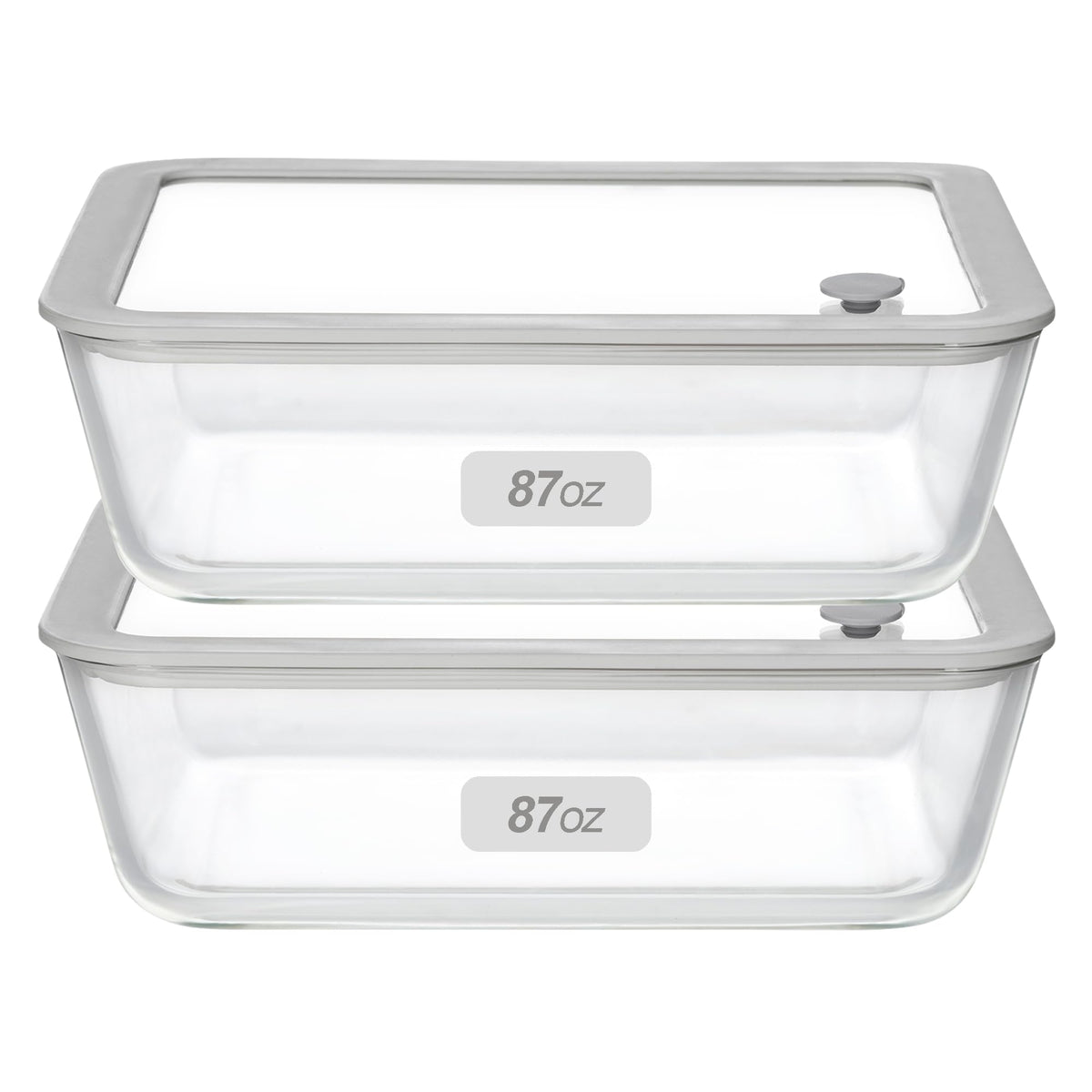 EcoEvo 87oz rectangle glass container in front view, ideal for meal prep.