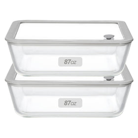 EcoEvo 87oz rectangle glass container in front view, ideal for meal prep.