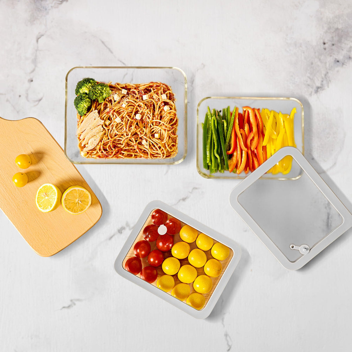 Two-pack EcoEvo rectangle 87oz set displayed on kitchen counter.