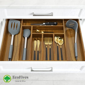 EcoFives grooved drawer dividers separate spoons, forks, and knives clearly