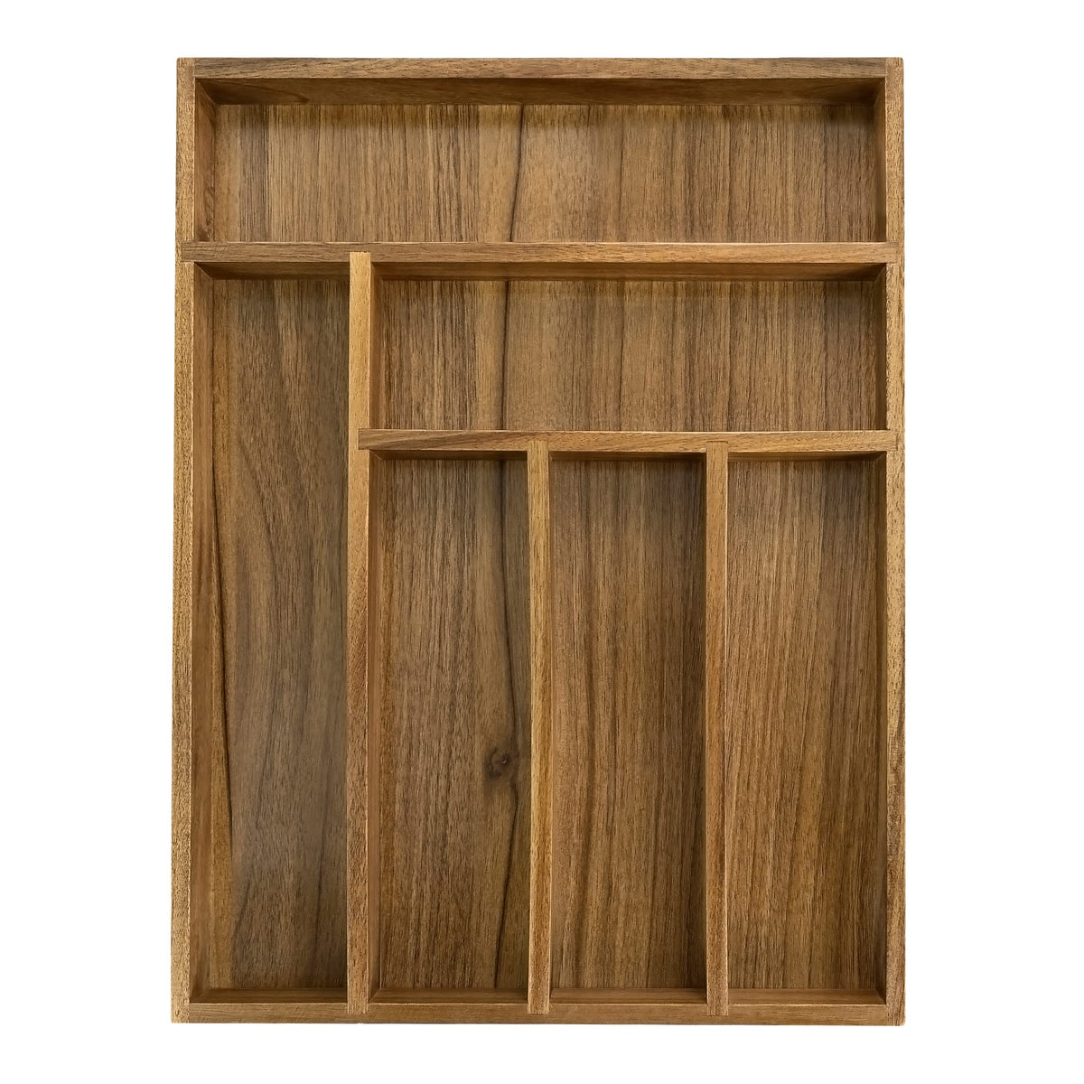 EcoFives acacia drawer organizer with six slots for neat silverware storage