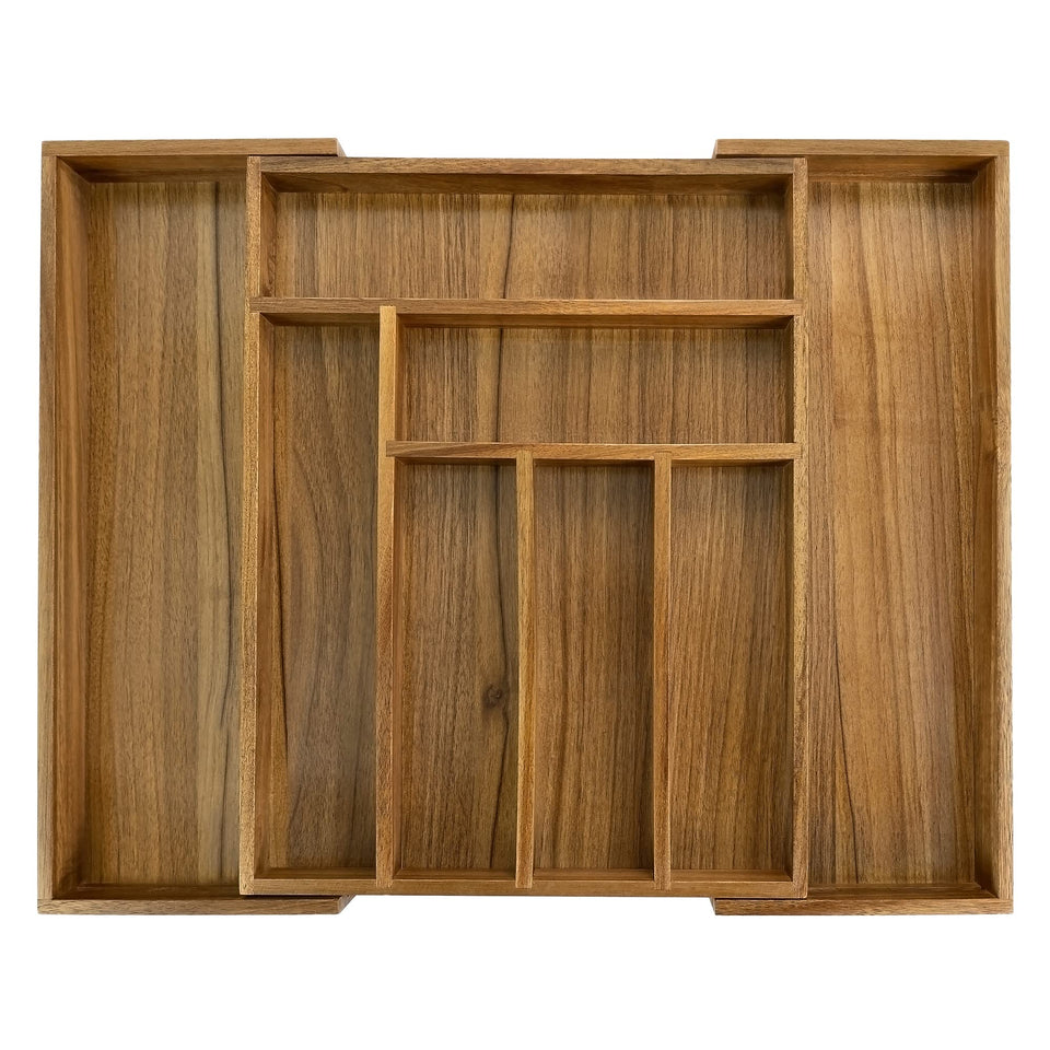 EcoFives luxury Acacia drawer organizer with eight slots keeps silverware neatly aligned