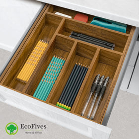 EcoFives wooden utensil organizer fits in kitchen drawers for easy access