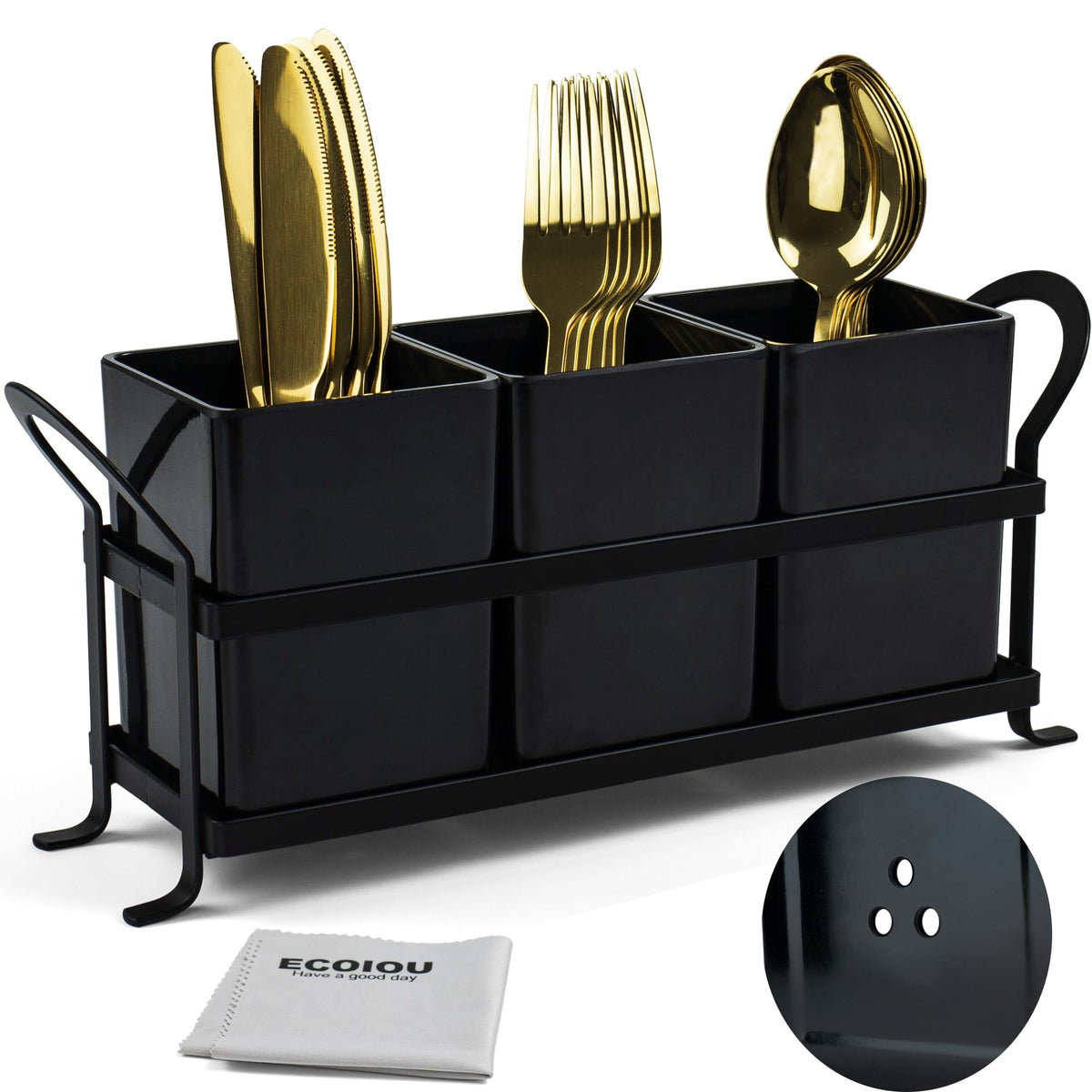 ECOIOU cutlery holder with drain holes for quick drying after washing